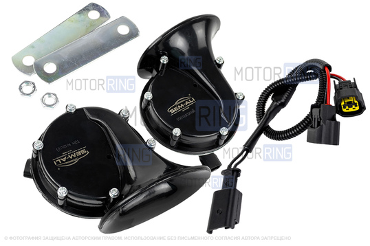 Рупорный воздушный звуковой сигнал SEM-ALI 133 c проводкой штатного подключения для Peugeot, Renault, Citroen 2 поколения, Лада Ларгус, Ларгус FL, Веста, Икс Рей_1