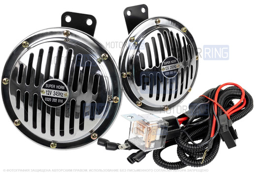 Дисковый воздушный звуковой сигнал SEM-ALI 145 c проводкой штатного подключения для Mazda 1 и 2 поколений, Mitsubishi 2 поколения, Волга_1