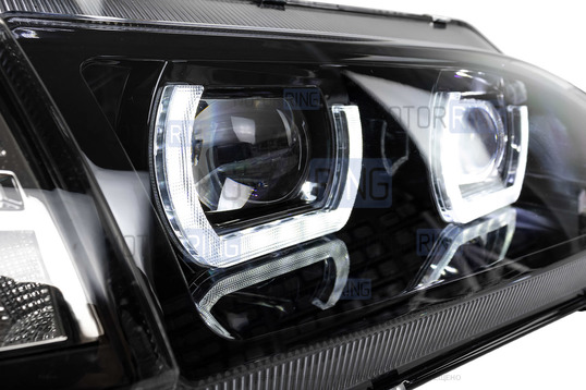 Фары в стиле БМВ с диодными модулями, встроенными ДХО и черной маской для ВАЗ 2113-2115