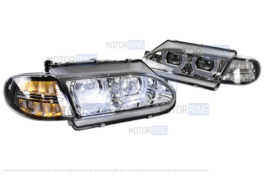Фары в стиле БМВ с диодными модулями, встроенными ДХО и Хром маской для ВАЗ 2113-2115_1
