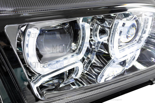 Фары в стиле БМВ с диодными модулями, встроенными ДХО и Хром маской для ВАЗ 2113-2115