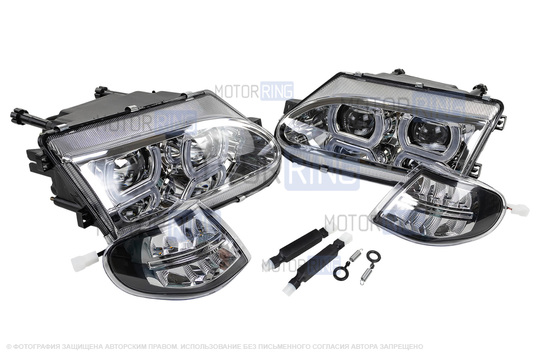 Фары в стиле БМВ с диодными модулями, встроенными ДХО и Хром маской для ВАЗ 2113-2115
