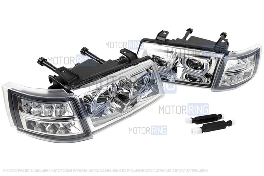 Фары в стиле БМВ с диодными модулями, встроенными ДХО и Хром маской для ВАЗ 2110-2112