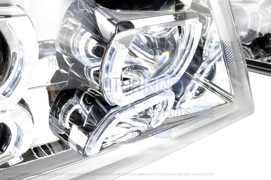 Фары в стиле БМВ с диодными модулями, встроенными ДХО и Хром маской для ВАЗ 2110-2112