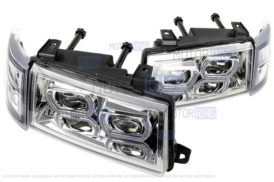 Фары в стиле БМВ с диодными модулями, встроенными ДХО и Хром маской для ВАЗ 2110-2112