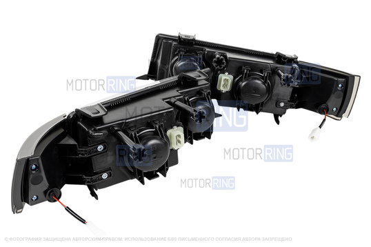 Фары в стиле БМВ с диодными модулями, встроенными ДХО и черной маской для ВАЗ 2110-2112