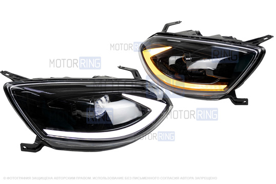 Черные фары в стиле Лексус с линзой (Bi-Led) для Лада Калина 2_1