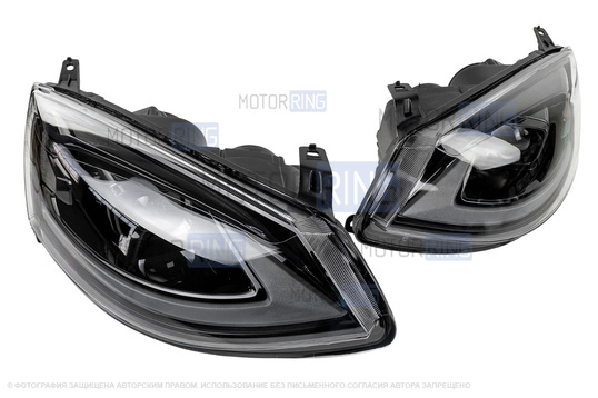 Черные фары в стиле Лексус с линзой (Bi-Led) для Лада Калина 2