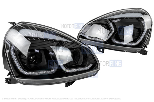Черные фары в стиле БМВ с линзой (Bi-Led) для Лада Приора