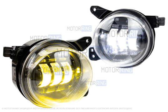 Двухцветные диодные ПТФ sal-man 50W 4600lux (бело-синий 6000К и желтый 3000К) для БМВ 3, 5, X3, X5, X6_1