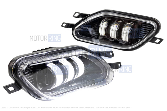 Диодные двухцветные ПТФ Sal-Man 50W 4600lux (бело-синий 6000К и желтый 3000К) 3 линзы для Daewoo Nexia 1995-2008 г.в.