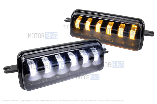 Светодиодные подфарники TheBestPartner 6 линз (тонированное стекло) с ДХО и бегающим поворотником для Лада 4х4, Нива Легенд_1