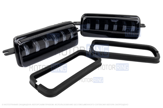 Светодиодные подфарники TheBestPartner 6 линз (тонированное стекло) с ДХО и бегающим поворотником для Лада 4х4, Нива Легенд