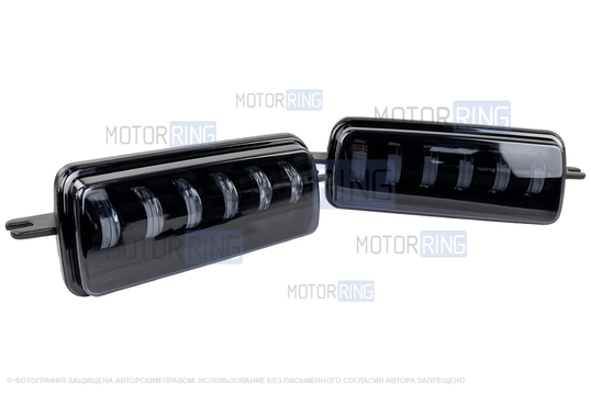 Светодиодные подфарники TheBestPartner 6 линз (тонированное стекло) с ДХО и бегающим поворотником для Лада 4х4, Нива Легенд