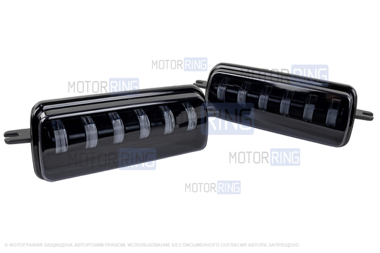 Светодиодные подфарники TheBestPartner 6 линз (тонированное стекло) с ДХО и бегающим поворотником для Лада 4х4, Нива Легенд