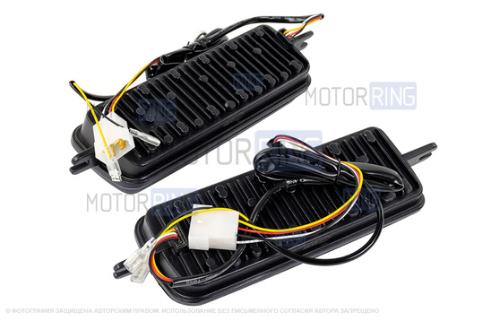 Светодиодные подфарники TheBestPartner 6 линз (тонированное стекло) с ДХО и бегающим поворотником для Лада 4х4, Нива Легенд