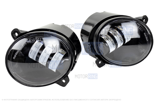 Диодные ПТФ Sal-Man двухцветные (бело-синий 6000К и желтый 3000К) 50W 4600lux для Лада Калина, Калина 2, Гранта, Ларгус, Датсун до 2019 г.в., УАЗ Патриот