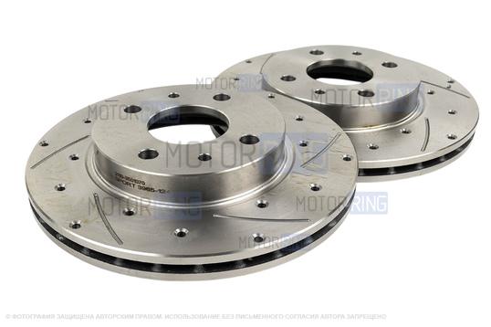 Вентилируемые передние тормозные диски Alnas Sport Euro 2110 R13 с насечками и перфорацией для ВАЗ 2110-2112, Лада Гранта, Гранта FL, Калина