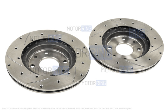 Вентилируемые передние тормозные диски Alnas Sport Euro 2110 R13 с насечками и перфорацией для ВАЗ 2110-2112, Лада Гранта, Гранта FL, Калина