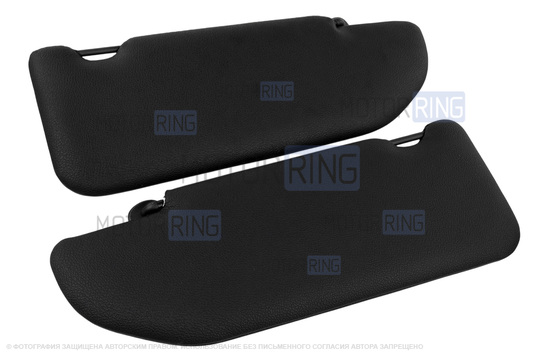 Солнцезащитные козырьки в экокоже с черной строчкой (2 зеркала, информационная наклейка, черные кроншнейны) для Лада Веста, Веста NG