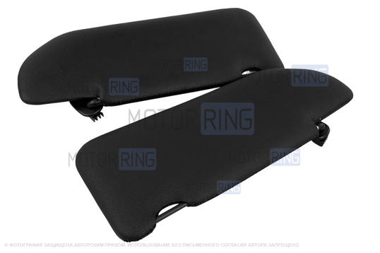 Солнцезащитные козырьки в экокоже с черной строчкой (2 зеркала, информационная наклейка, черные кроншнейны) для Лада Веста, Веста NG