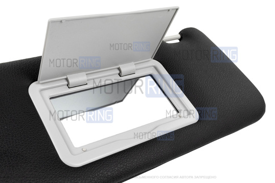 Солнцезащитные козырьки в экокоже с черной строчкой (2 зеркала, информационная наклейка, светлые кроншнейны) для Лада Веста, Веста NG