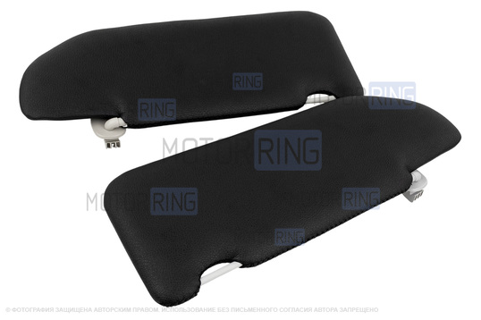 Солнцезащитные козырьки в экокоже с черной строчкой (2 зеркала, информационная наклейка, светлые кроншнейны) для Лада Веста, Веста NG