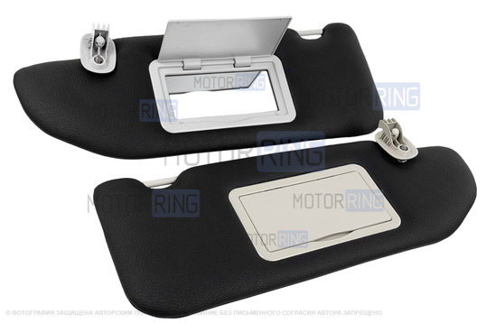 Солнцезащитные козырьки в экокоже с черной строчкой (2 зеркала, светлые кроншнейны) для Лада Веста, Веста NG_1