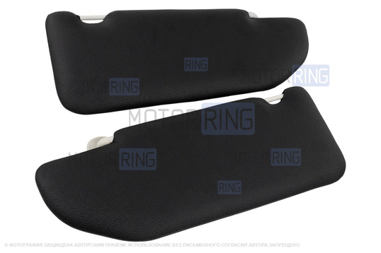 Солнцезащитные козырьки в экокоже с черной строчкой (2 зеркала, светлые кроншнейны) для Лада Веста, Веста NG