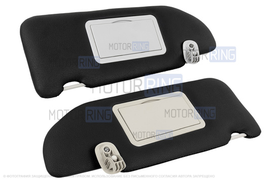 Солнцезащитные козырьки в экокоже с черной строчкой (2 зеркала, светлые кроншнейны) для Лада Веста, Веста NG