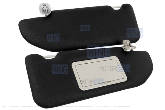 Солнцезащитные козырьки в экокоже с черной строчкой (1 зеркало, светлые кроншнейны) для Лада Веста, Веста NG