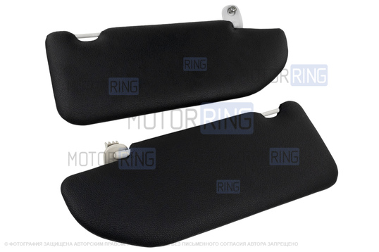 Солнцезащитные козырьки в экокоже с черной строчкой (1 зеркало, светлые кроншнейны) для Лада Веста, Веста NG