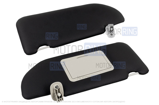 Солнцезащитные козырьки в экокоже с черной строчкой (1 зеркало, светлые кроншнейны) для Лада Веста, Веста NG