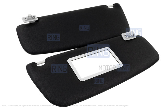 Солнцезащитные козырьки в экокоже с черной строчкой (1 зеркало, светлые кроншнейны) для Лада Гранта, Гранта FL, Калина, Калина 2, Датсун_1