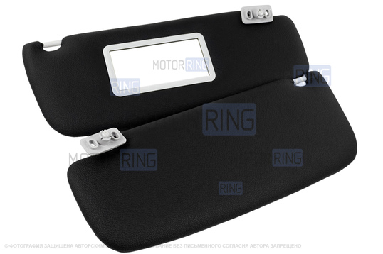 Солнцезащитные козырьки в экокоже с черной строчкой (1 зеркало, светлые кроншнейны) для Лада Гранта, Гранта FL, Калина, Калина 2, Датсун