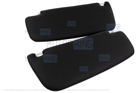 Солнцезащитные козырьки в экокоже с черной строчкой (1 зеркало, светлые кроншнейны) для Лада Гранта, Гранта FL, Калина, Калина 2, Датсун