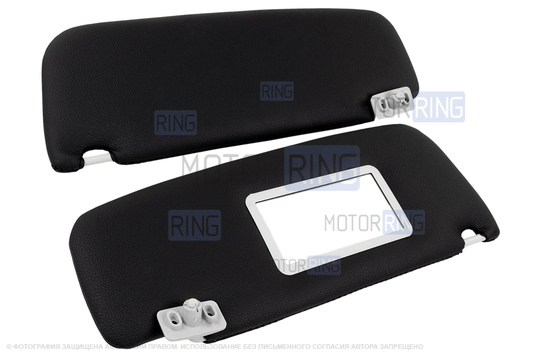 Солнцезащитные козырьки в экокоже с черной строчкой (1 зеркало, светлые кроншнейны) для Лада Гранта, Гранта FL, Калина, Калина 2, Датсун