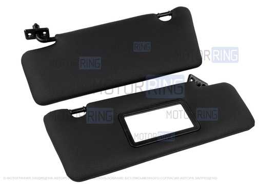 Козырьки солнцезащитные в экокоже с черной строчкой (1 зеркало) для Лада Приора_1