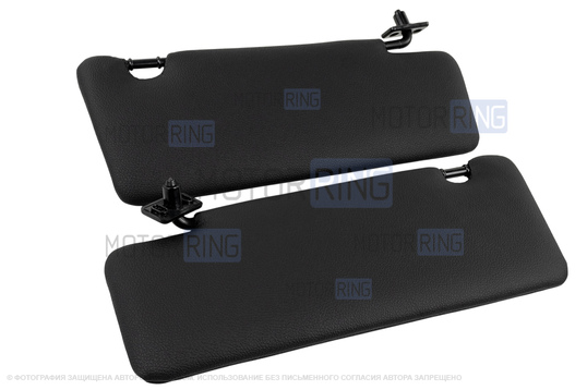 Козырьки солнцезащитные в экокоже с черной строчкой (1 зеркало) для Лада Приора