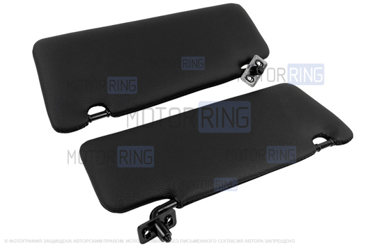 Козырьки солнцезащитные в экокоже с черной строчкой (1 зеркало) для Лада Приора