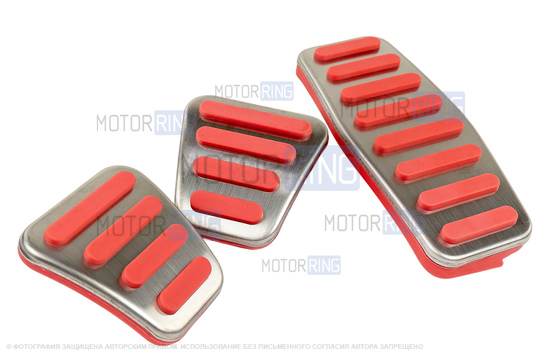 Накладки на педали Sal-Man с красными резиновыми вставками для ВАЗ 2114-2115, Лада 4х4, Нива Легенд, Тревел, Калина, Приора, Гранта, Шевроле Нива, Датсун с МКПП и Е-газ Bosch