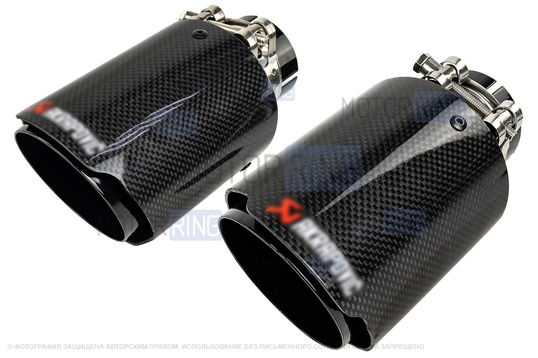 Круглые насадки глушителя открытого типа (2шт) из нержавеющей стали со скосом и накладками лаковый карбон_1