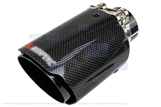 Круглые насадки глушителя открытого типа (2шт) из нержавеющей стали со скосом и накладками лаковый карбон