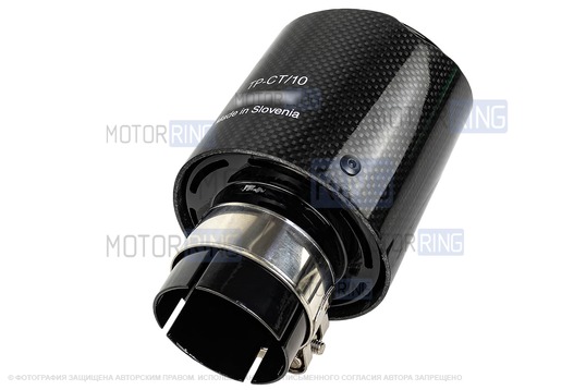 Круглые насадки глушителя открытого типа (2шт) из нержавеющей стали со скосом и накладками лаковый карбон