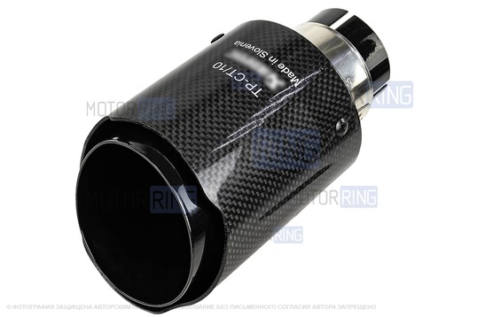 Круглые насадки глушителя открытого типа (2шт) из нержавеющей стали со скосом и накладками лаковый карбон