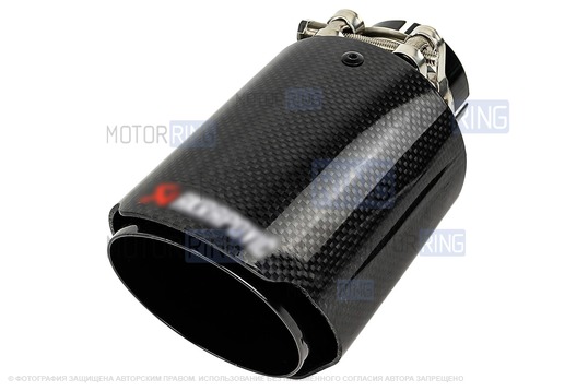 Круглые насадки глушителя открытого типа (2шт) из нержавеющей стали со скосом и накладками лаковый карбон