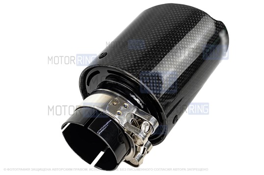 Круглые насадки глушителя открытого типа (2шт) из нержавеющей стали со скосом и накладками лаковый карбон