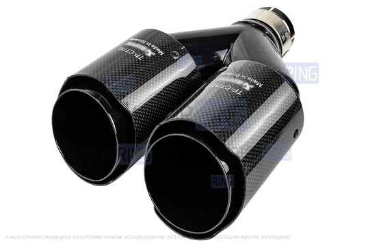 Раздвоенные насадки глушителя открытого типа (2шт) из нержавеющей стали со скосом и накладками глянцевый карбон