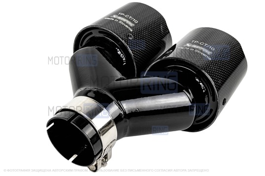 Раздвоенные насадки глушителя открытого типа (2шт) из нержавеющей стали со скосом и накладками глянцевый карбон