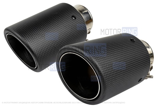 Круглые насадки глушителя из нержавеющей стали Sal-Man HJ-CBM001 d89мм (2шт) со скосом и карбоновой накладкой_1